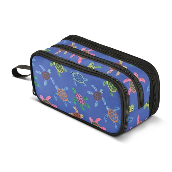 FORMRS Pencil Case with 3 Compartments School Large Capacity Zipper Pen Pouch Stationery Organizer, Colorful Cartoon Turtle Pattern
