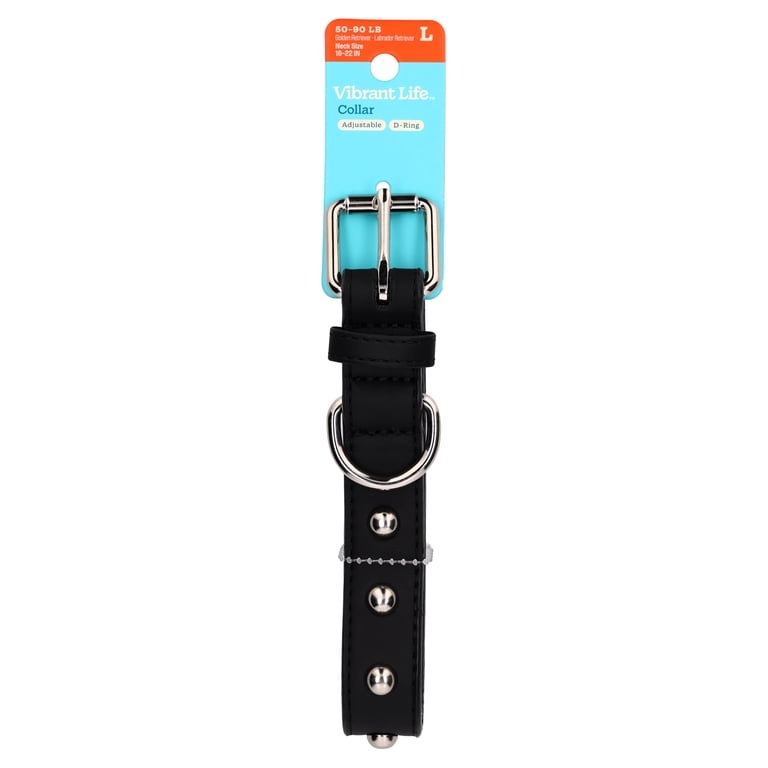 Vibrant Life Black Leather Large Dog Collar with Gold Studs