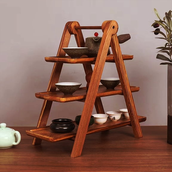 Portable Wooden Folding Snack Tray Table | 3-Tier Picnic & Wine Table for Camping Beach RV Outdoor Concerts | Indoor Outdoor Coffee Table | Brown