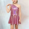 thumbnail image 2 of Pandaie Robe Métallique à une Épaule pour Filles 3-12 Ans Sans Manches Jazz Latin Ballet Danse Robes Plissées Hip-Hop Gymnastique Tenue de Danse Rouge 100(3-4 Ans), 2 of 6