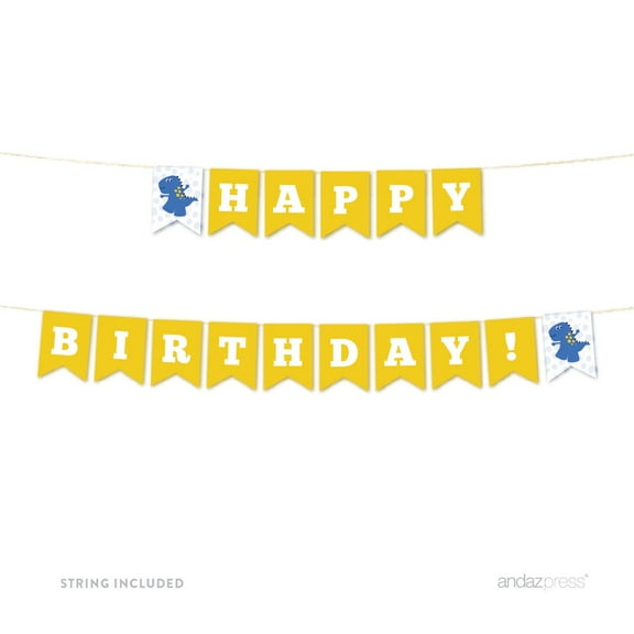 Birthday Hanging Pennant Party Banner with String, Happy Birthday!RBY Dinosaur Party, 5-Feet