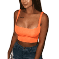 thumbnail image 2 of Uhndy Women Summer Sexy Slim Sleeveless Tanks Tops Midriff Vest Crop Tops Short Solid Slash Neck Women Sports Tank Tops Orange XL, 2 of 4