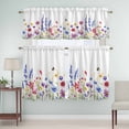 thumbnail image 5 of Purple Blue Pink Flower Curtain Valances Set Watercolor Bee Plant Wildflower Kitchen Curtains 24&nbsp;inch Length Rod Pocket Valance and Tiers 3 Piece Set Small Bedroom Bathroom Laundry Decor, 5 of 9