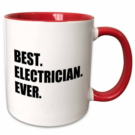 3dRose Best Electrician Ever - fun gift for electronics job - black text - Two Tone Red Mug,