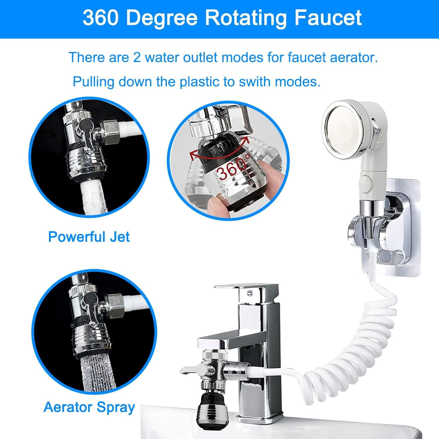 Sink Faucet Hose Shower Sprayer Attachment for Hair Washing&Pet Shower,Water Saving Aerator with 3-Way Diverter Valve for Bathroom Bathtub, Kitchen Faucet, Utility Laundry Tub(White)