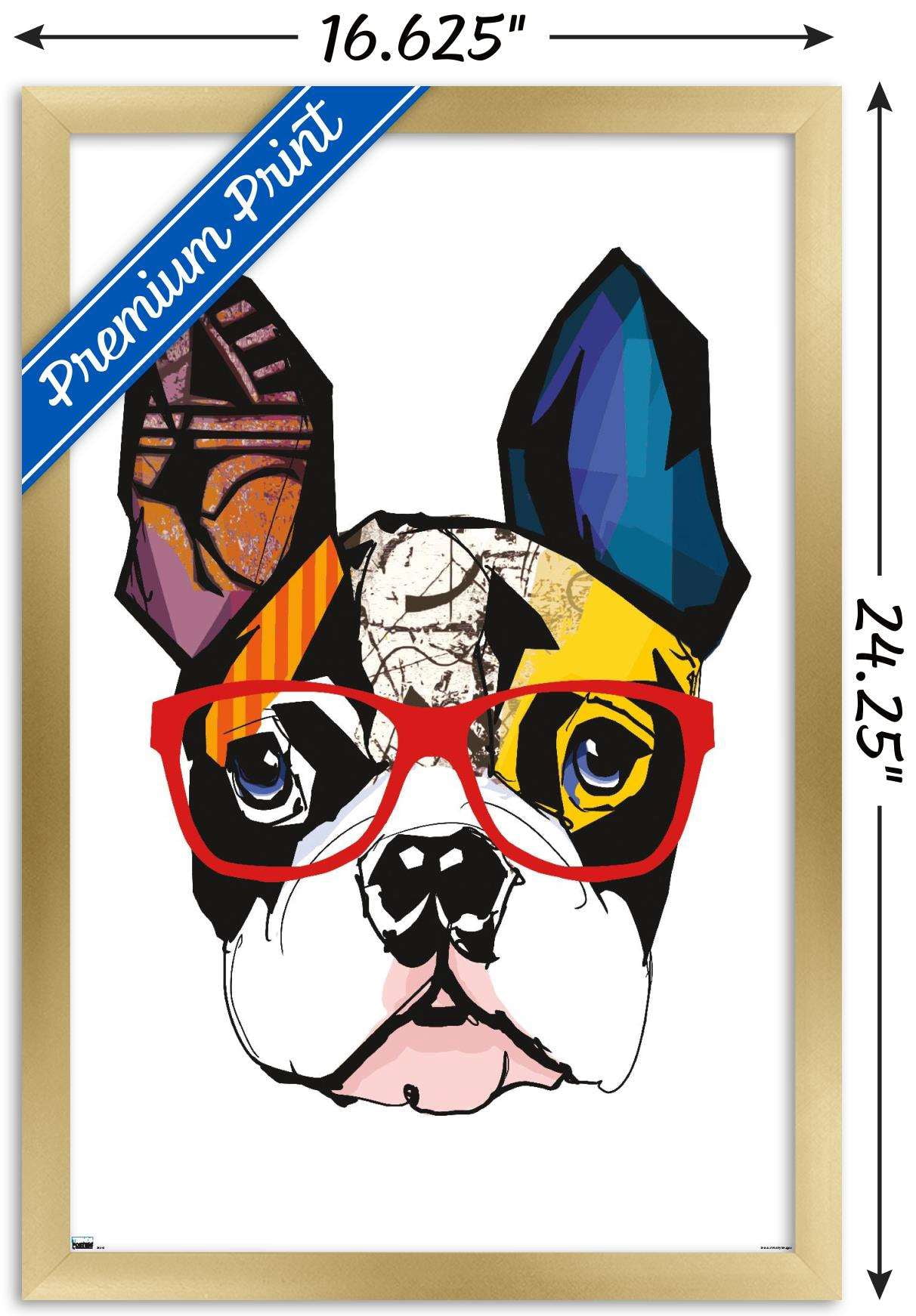 Art Deco - Boston Terrier with Glasses Wall Poster, 14.725" x 22.375", Framed