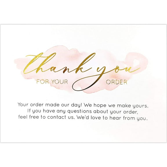 Gooji 100 Pack 4 x 6 Gold Foil Pink Watercolor Thank You for Your Order Cards for Small Business orders