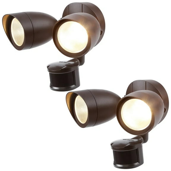 2 Pack 20W Motion Activated LED Outdoor Security Light, Dual Head Exterior Flood Light, 3000K Warm White, Bronze