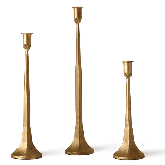 Cast Iron Taper Candle Holder Set of 3, Tall Candlestick Holders for Dining Table Centerpiece Decor, Vintage Candle Stick Holders, Decorative Candle Stands for Wedding Decoration, Antique Brass