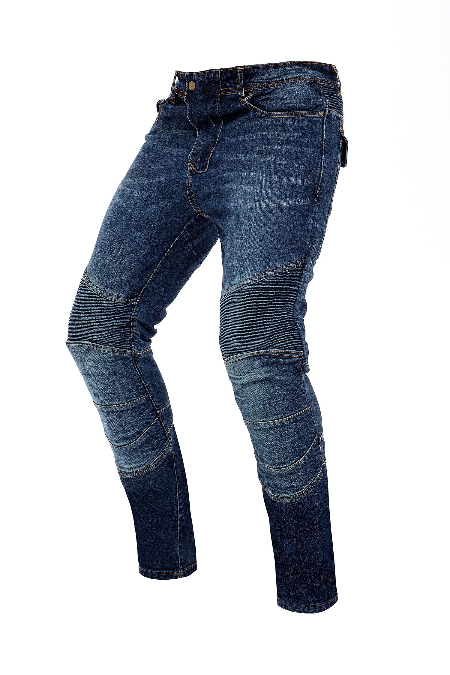 Women's Classic High Waist Stretch Jeans Protective Knee Pads Motorcycle Denim Trousers,Blue,XXL