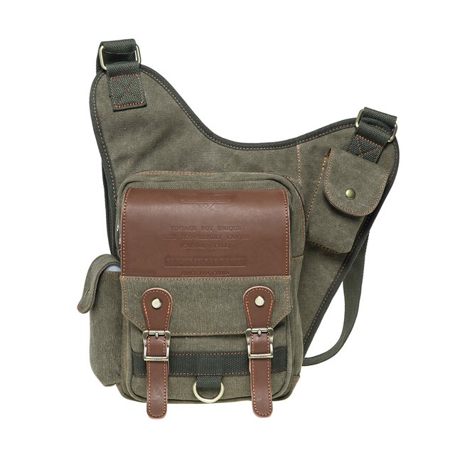 Mens Vintage Canvas Shoulder Messenger Bag Chest Leather Patchwork Messenger Bag(255ARMYGREEN)