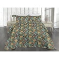 thumbnail image 2 of Ambesonne Tropical Quilted Coverlet 3 Pcs, Overlapped Exotic Plot, Queen Size, Pastel Brown and Grey Teal, 2 of 4