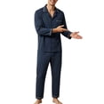 thumbnail image 2 of LWFFDAW Mens Pajamas Set Lightweight Long Sleeve Button Down Sleepwear Collar Pajamas Loose Comfy Loungewear Soft Pjs Set, 2 of 5