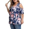 thumbnail image 4 of Camisa de mujer Blusa estampada con hombros descubiertos y manga corta con cuello en V, Azul marino, XL Jumpingount AP002468-21, 4 of 5