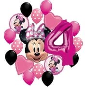 Minnie Mouse Party Supplies 4th Birthday Balloons Bundle with Character Mylar Balloons Heart Balloons and Big Number