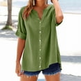 thumbnail image 3 of Button Down Shirts for Women! Comdrip Loose Shirt Top Stand Solid Color Sleeve Collar Casual Women's Shirt Women's Shirt Womens Button Down Shirt Green 4XL, 3 of 9