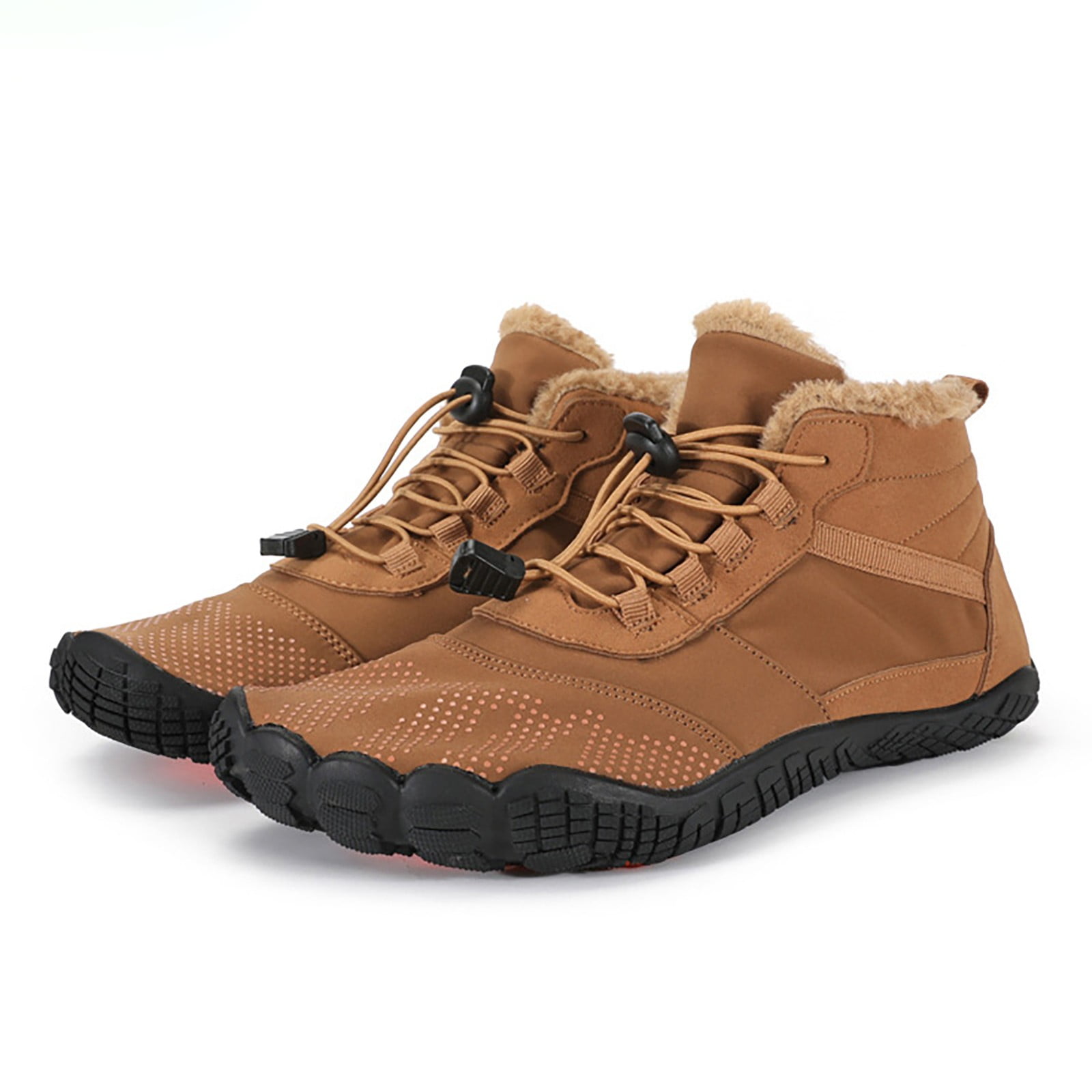 Povozer Winter Men Non Slip Water Proof Warm Plush and Thick Snow Boots Five Toe Outdoor Sports Cycling and Hiking Cotton Shoes(Brown,6.5)