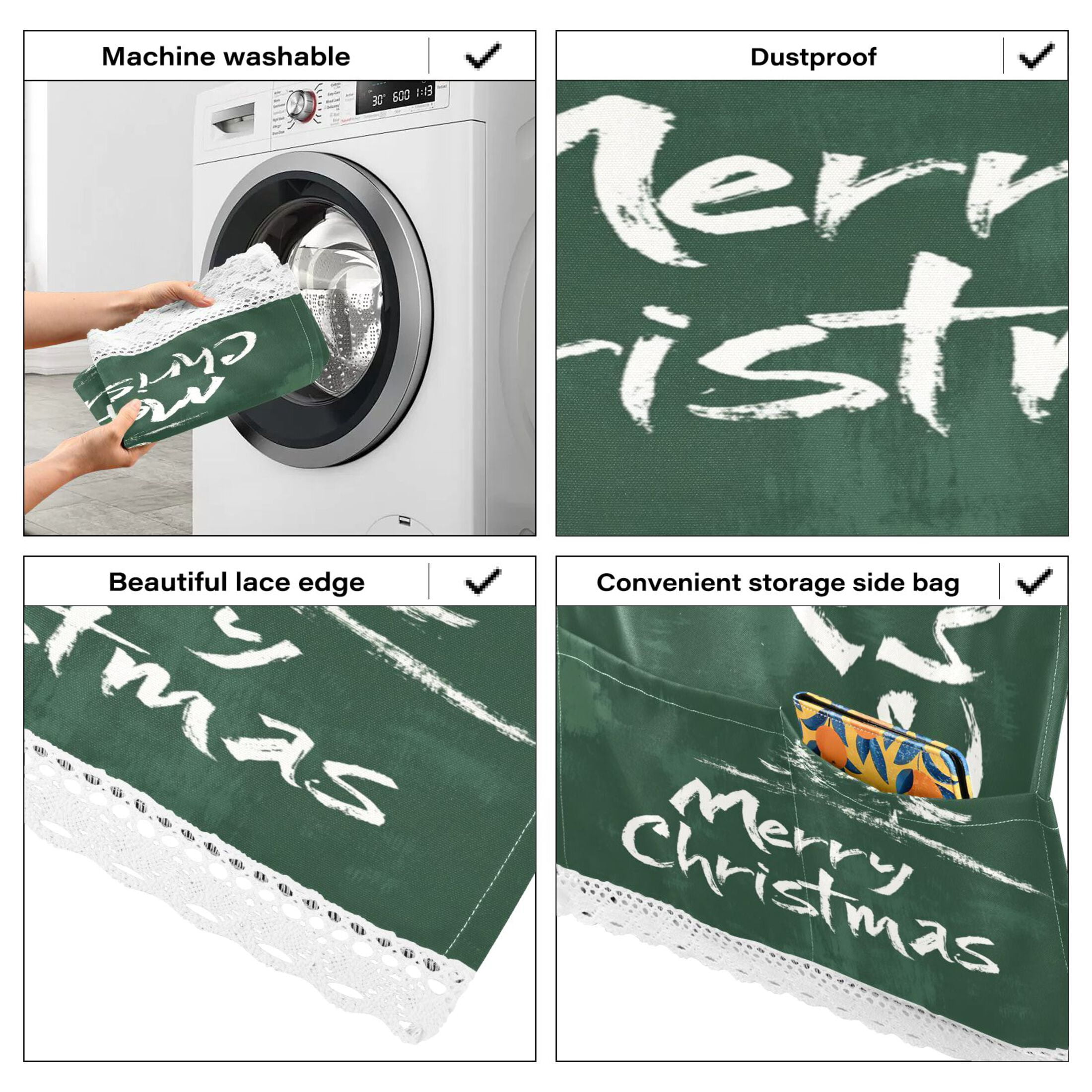 Christmas TreeWasher and Dryer Covers Dust-Proof and Oil Resistant Fridge Cover with 4 Storage Pockets Washing Machine Top Cover for Laundry Kitchen Home 51.2 x 22 In