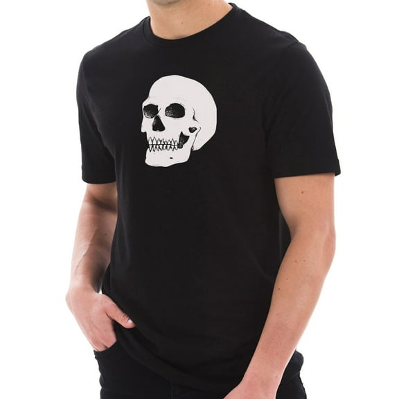 Big Size Hand Drawn Skull Graphic Design Short Sleeve Cotton Jersey T-Shirt - Black XL