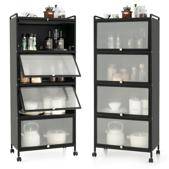 Topbuy 5-Tier Microwave Stand Kitchen Baker's Rack with Wheels Rolling Storage Cabinet with Double Anti-toppling Device