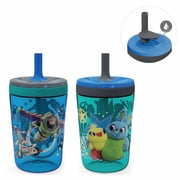 Zak Designs 15oz Toy Story Kelso Travel Straw Tumbler Plastic and Silicone with Leak-Proof Straw Valve for Kids, 2pcs Set, Buzz Lightyear and Friends