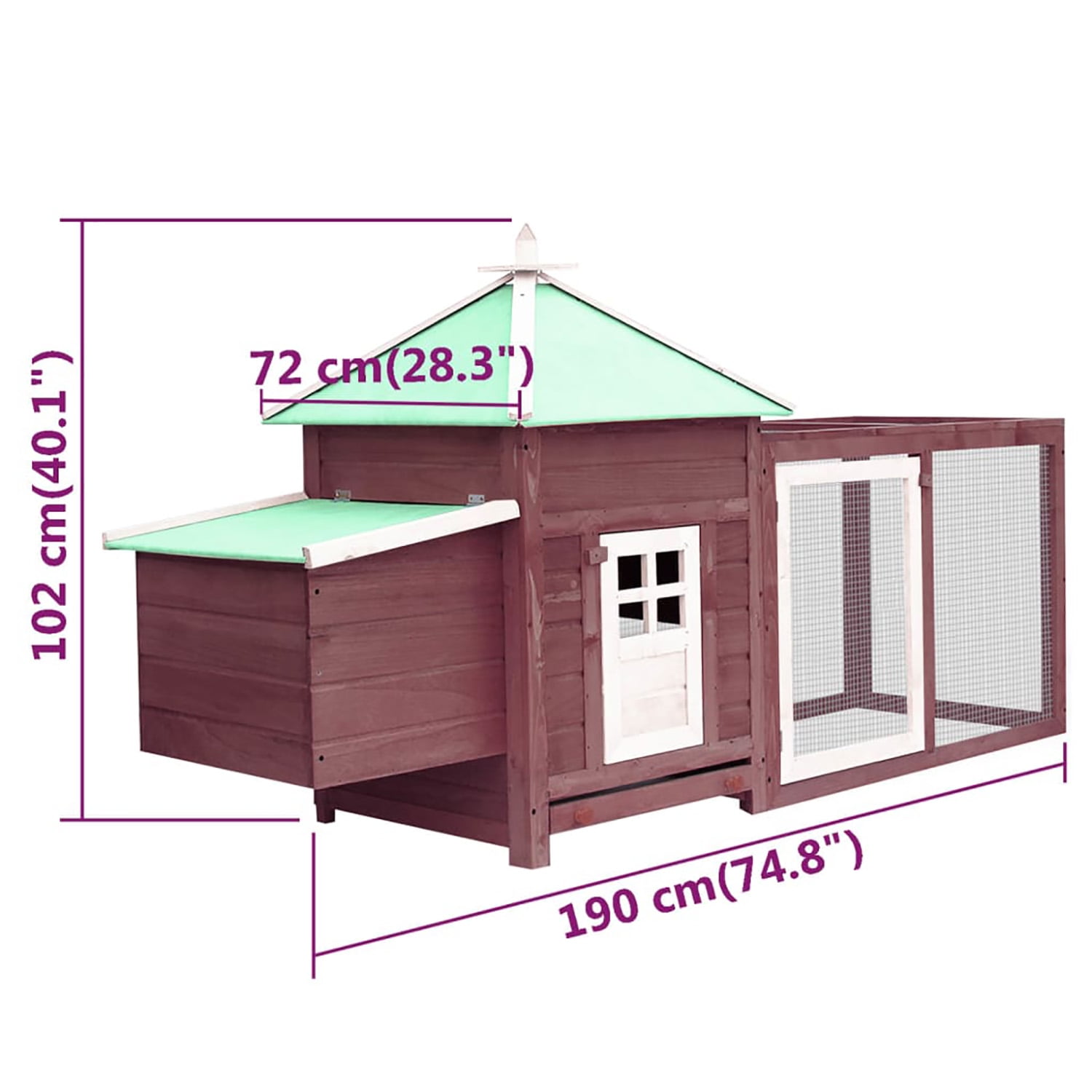 Pefilos 74.8" Wood Outdoor Large Rabbit Hutch Chicken Coop with Nest Box Pet Cages for Small Animals, Brown Pefilos 74.8" Wood Outdoor Large Rabbit Hutch Chicken Coop with Nest Box Pet Cages for Small Animals, Brown
