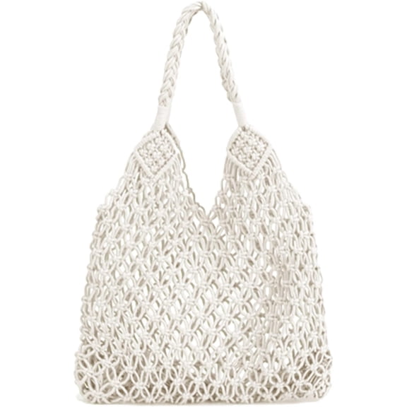 LinYooLi Beach Bags for Women, Summer Mesh Beach Tote Bag Hand Woven Beach Bag Weaving Hollow Shoulder Bag Handbag