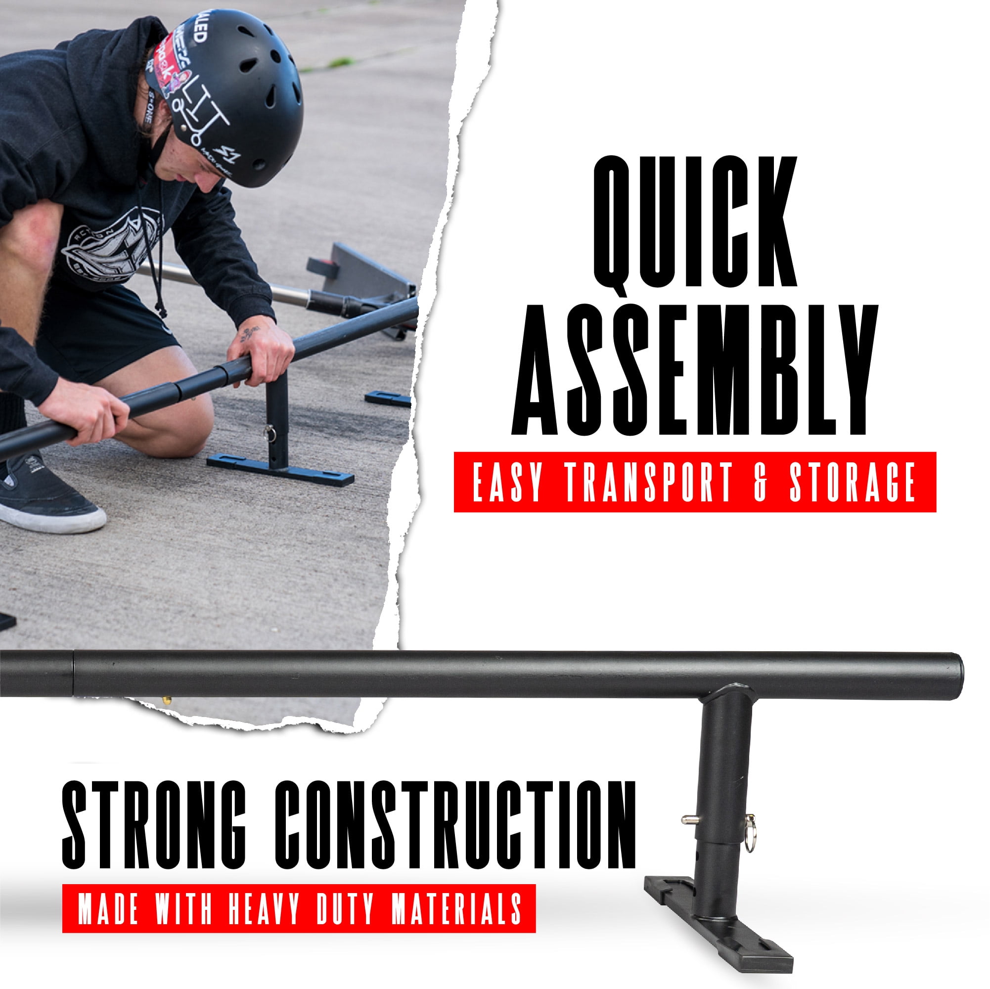 Grind Rail for Scooters, Skateboards, Inline Skates – 55" Round Rail with 3-Step Adjustable Height – Durable & Stable – Madd Gear