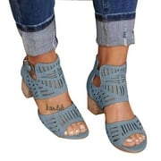 FTZOIIYV Platform Sandals Women Fashion Fish Mouth Sandals Summer Casual Buckle Chunky Heel Sandals Slip On Cutout Wedge Sandals