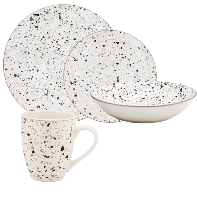 Vajilla Moderna Ambient 21 para 4 personas 16 piezas diseño mosaico Negro con gris