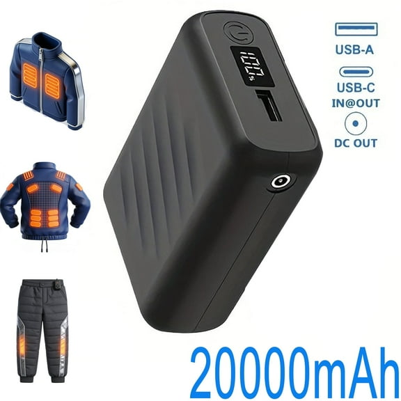 18S 20000mAh Power Bank Fast Charging Portable Charging USB 5V/ 9V/ 12V, DC 7.4V and USB-C in & Out Portable Charger for Phone and Ororo Heated Clothes,1P