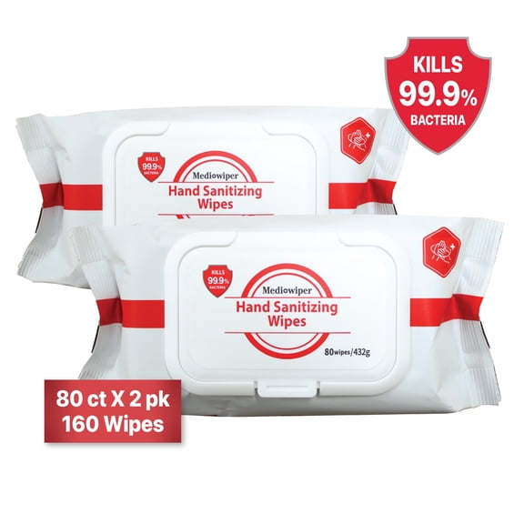 Mediwiper Antibacterial Hand Wipes, Alcohol-Free, 160 Wipes (80ct, 2 Pack), Travel-Friendly