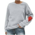 thumbnail image 3 of Hrsba Womens Long Sleeved Round Neck Top Solid Color Round Neck Heart Print Loose Sweatshirt Long Sleeve No Hood Top For Fall Winter, 3 of 5