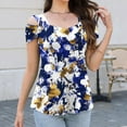 thumbnail image 6 of Aobny Floral Fancy Tops for Women Blue Off The Shoulder T-Shirt Short Sleeve V-Neck Summer Tshirts Shirts for Women, 6 of 8