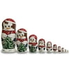 "10.25"" Set of 10 Snowmen with Christmas Tree Wooden Nesting Dolls"
