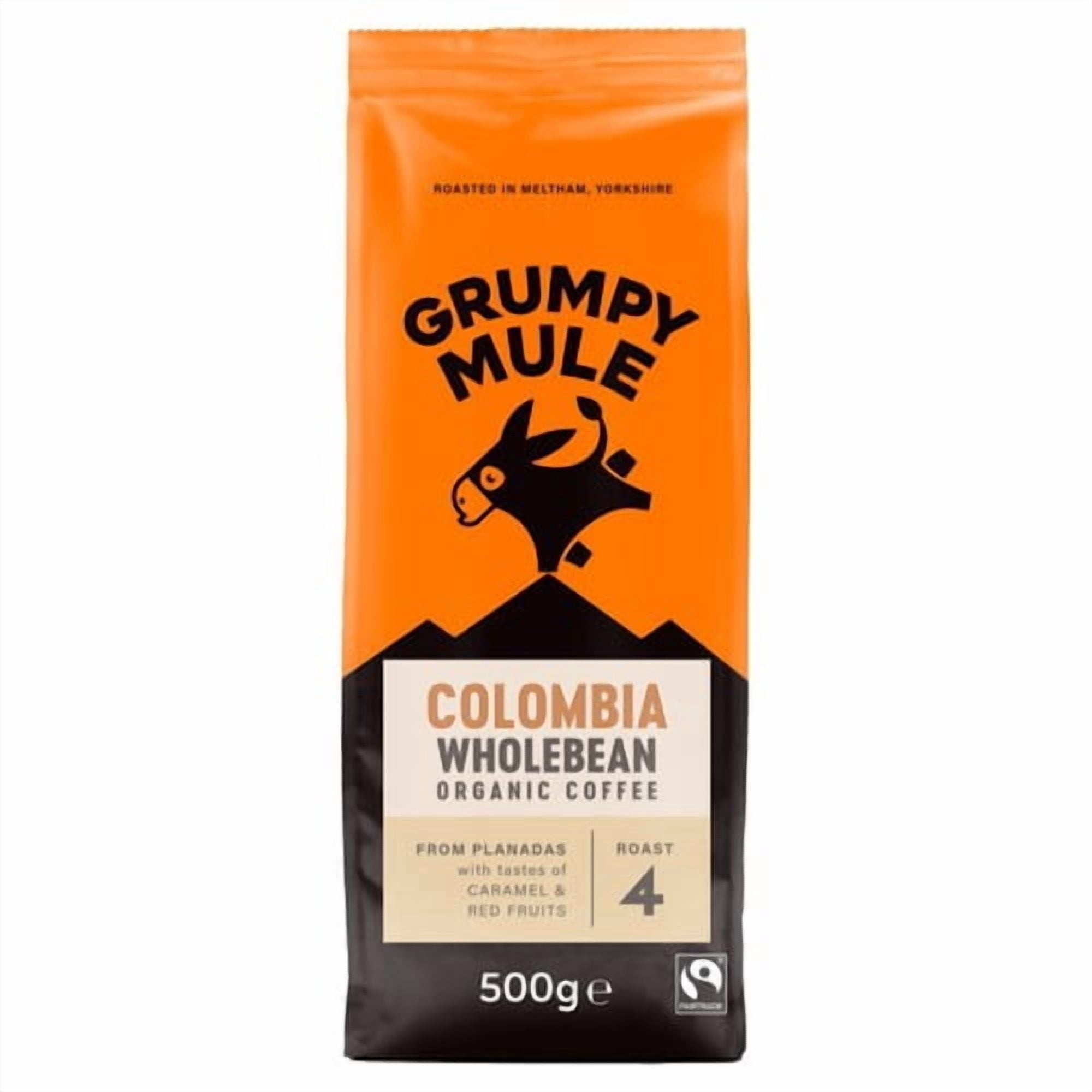 Grumpy Mule Colombia Organic Coffee Beans 500g, British Import (Pack of 2)