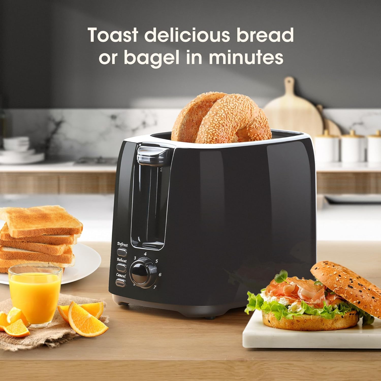 iSiLER 2 Slice Toaster, 1.3 inches Wide Slot Bagel Toaster with 7 Shade Settings and Double Side Baking, Compact Bread Toaster with Removable Crumb Tray, Defrost Cancel Function Black