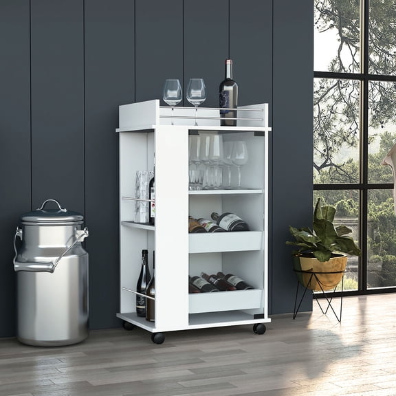 White Rectangular Design - Two Side Shelves - Party Gatherings - Display Cocktail Accessories