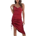 thumbnail image 2 of FcBaudy Camisole Sans Manches Robe Col en V, Robes d'Été pour Femmes, Robes pour Femmes Robe à Bretelles Irrégulière à Cordon Robe à Bretelles Col en V Robe pour Femmes, 2 of 5