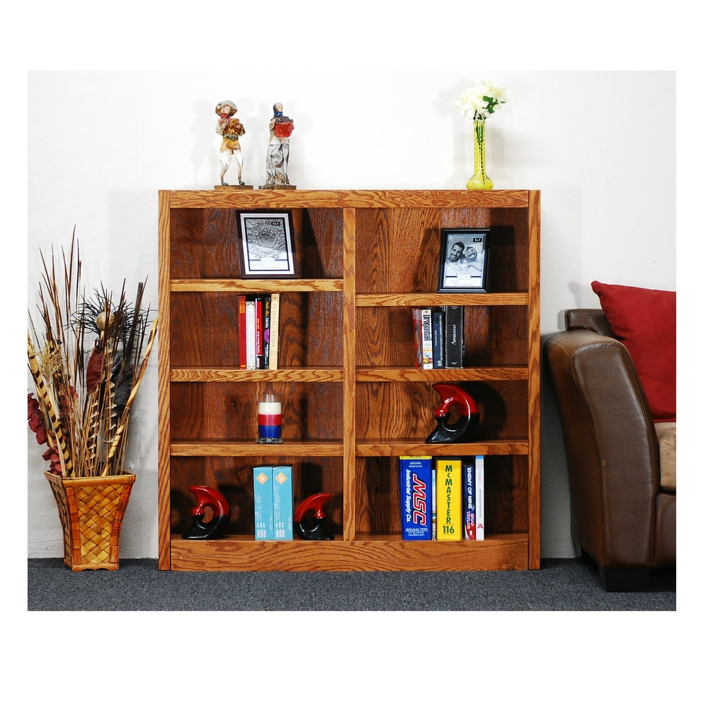 Concepts in Wood 8 Shelf Double Wide Wood Bookcase, 48 inch Tall Oak