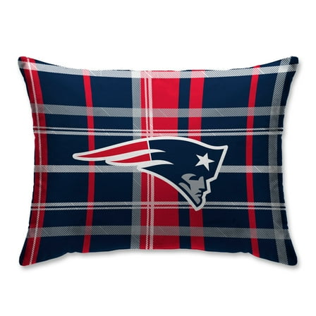 New England Patriots Plaid Plush Sherpa Bed Pillow - Blue