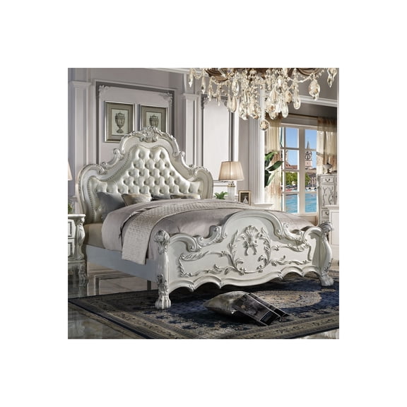 HomeStock Mediterranean Magic California King Bed in PU & Bone White Finish