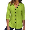 thumbnail image 1 of Blusa de camiseta con botones y cuello redondo de manga larga suelta de color sólido vintage para mujer Pompotops  gfhjh8967, 1 of 5