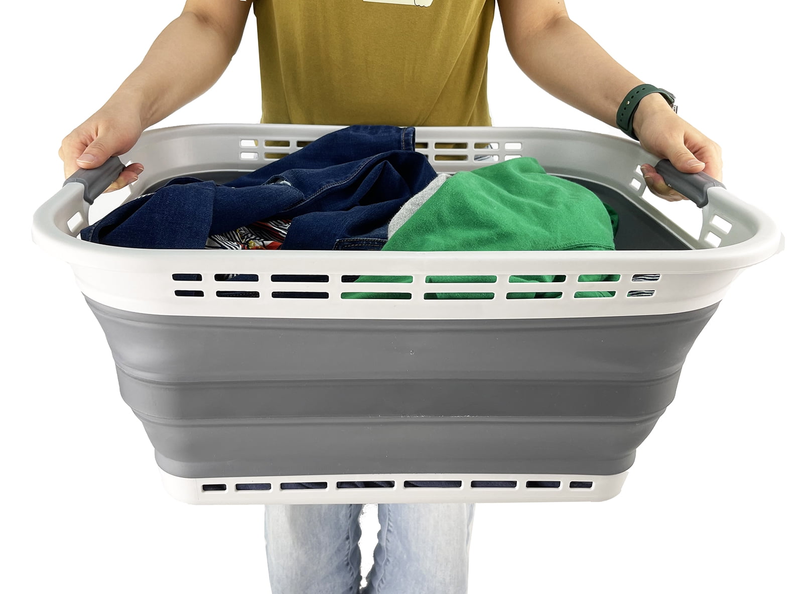 SAMMART 42L (11 Gallons) Collapsible Plastic Laundry Basket - Foldable Pop Up Storage Container/Organizer - Portable Washing Tub - Space Saving Hamper/Basket