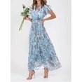 thumbnail image 1 of HH 2023 New Beach Large Swing Dress Chiffon Floral Short Sleeve Ruffled V-neck Fashion Waist-Controlled Dress, 1 of 1