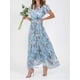 thumbnail image 1 of HH 2023 New Beach Large Swing Dress Chiffon Floral Short Sleeve Ruffled V-neck Fashion Waist-Controlled Dress, 1 of 1