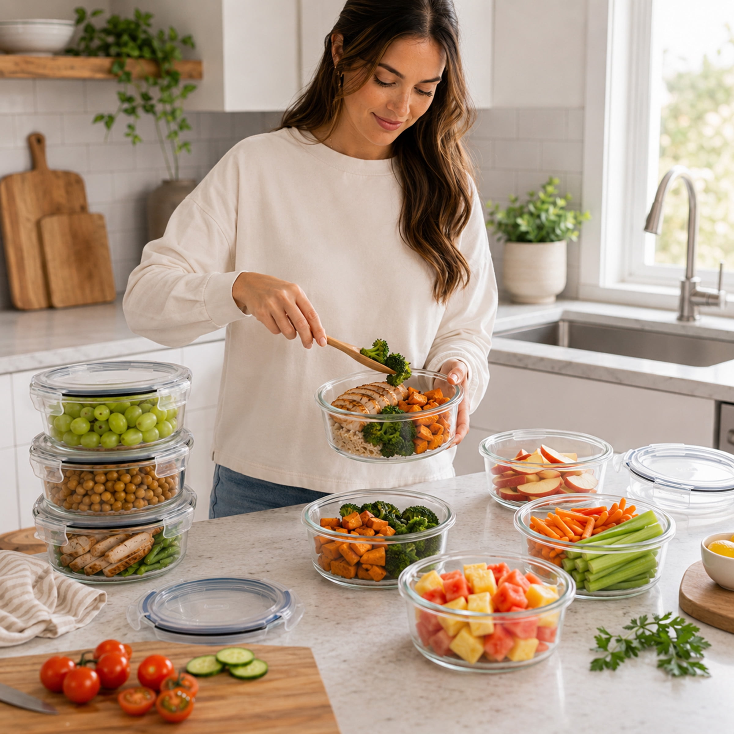 Sorbus 8-Pack Glass Meal Prep Bowls with Airtight Lids, Steam Vent, Leakproof Storage Containers