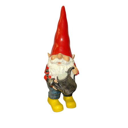 12  Resin Garden Gnome with Red Checkered Shirt and Watering Can