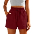 thumbnail image 4 of BLVB Womens Summer Cotton Linen Shorts Elastic Waist Drawstring Shorts Ruffle Wide Leg Casual Beach Shorts with Pockets, 4 of 6