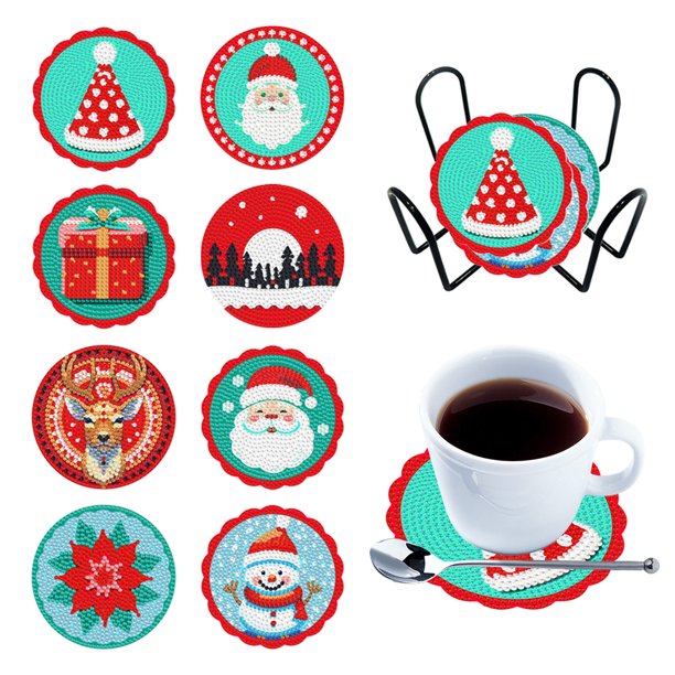 Kit Posavasos Artístico Con 8 Piezas Acrílico Forma Especial Muñeco Nieve Copo